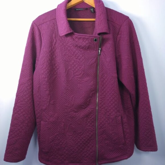 Isaac Mizrahi Moto Style Zip Up Jacket Quilted Jacquard Purple Size 1X Fall - Picture 1 of 14